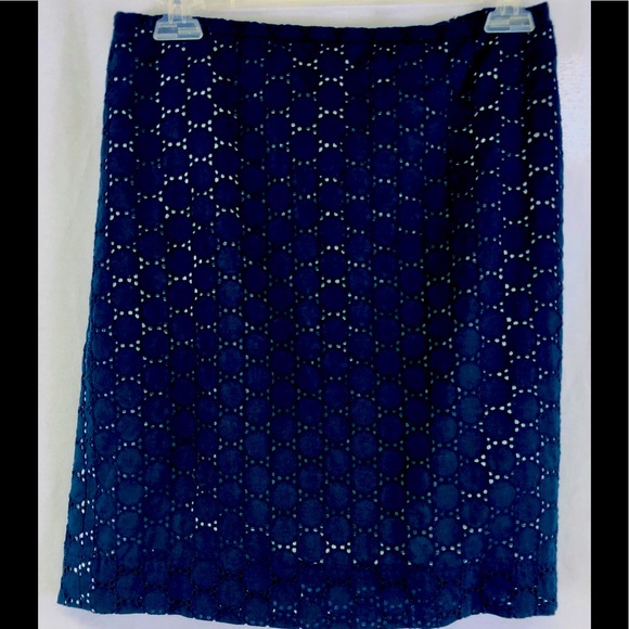 LOFT Dresses & Skirts - ANN TAYLOR LOFT zipper Eyelet Lace Skirt Navy Blue